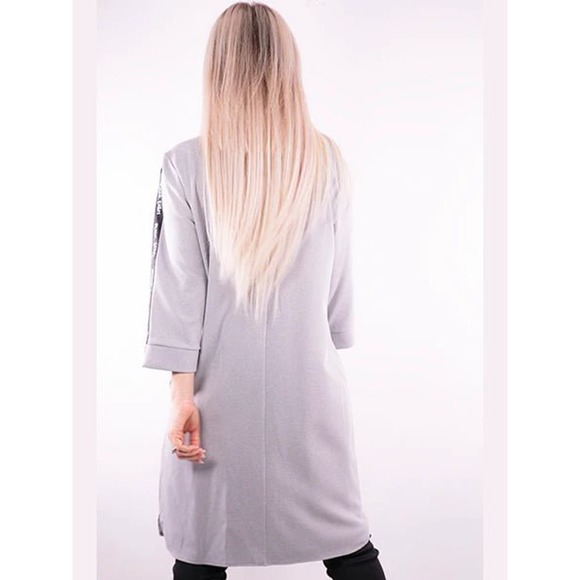 Women's Front Zipper Dress Size S Light Gray Midi Long Sleeve Michael Tyler NWT - Picture 2 of 3